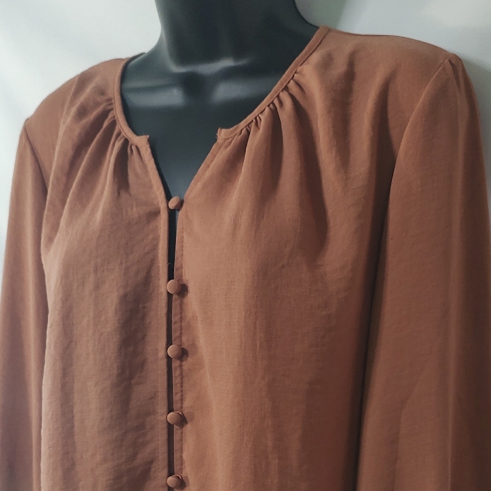 Nine West Puff Sleeve Blouse with Mandarin Collar - Picture 3 of 10